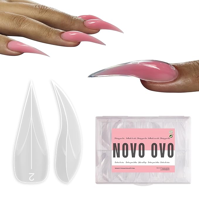 NOVO OVO Halloween Curved Stiletto Nail Dual Forms for Poly Gel Extension of 3D Eagle Claw, XL XXL Hawk Curve Sculptural Acrylic Nails, Reusable Full Cover Molds Nail Art Design 280 Pcs 14 sizes
