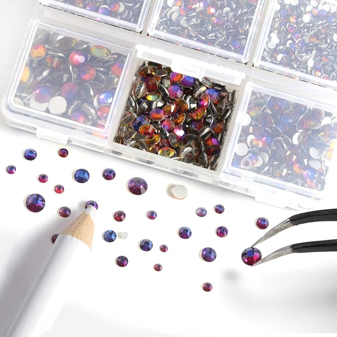 Beadsland 4300pcs Flatback Rhinestones,Blue Rhinestone Nail Gems Round Crystal Rhinestones for Crafts,Mixed 6 Sizes with Picking Tweezers and Wax Pencil Kit, SS6-SS20,Blue Volcano