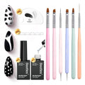 Beetles White Gel Nail Polish Black Gel Polish with Nail Art Brushes Set, 6 Pcs Nails Art Pens Dotting Pen Clean Up Liner French Nails Tools with Palette Brush Holder DIY Manicure Design Set