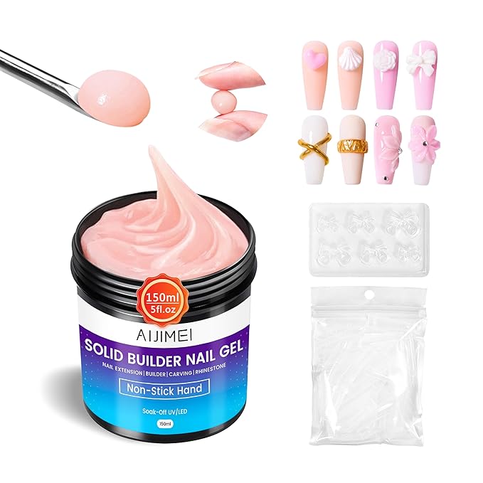 AIJIMEI Solid Builder Hard Gel for Nails Extension Nail Thickening Solution Solid Nail Builder Gel No Stick Hand 3D Sculpture Carving for Nail Art Design(Nude, 150ml/5Fl.oz)