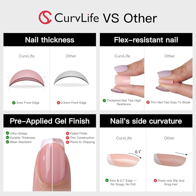 CurvLife Press On Nails Medium – 30Pcs Soft Gel Silver Petal Almond Fake Nails, Reusable Glue On Nail Kit with Adhesive Tabs, Natural Fit & Salon-Quality for Women & Girls