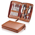 Makartt Manicure Kit: Professional Nail Care Clippers Set - 11 pcs Stainless Steel Tavel Women Men Fingernail Grooming Tool with Portable Brown Leather Case