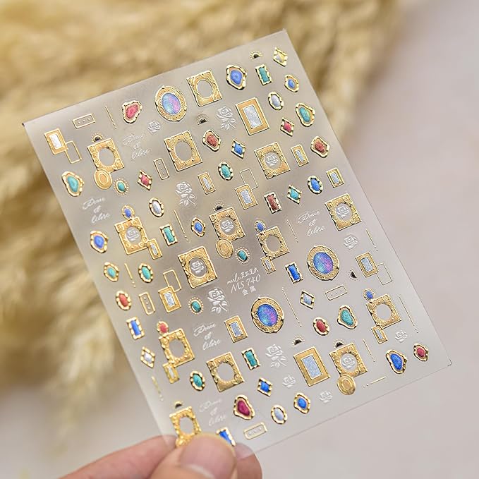 Gold Nail Stickers Golden Frame Nail Art Decals French Tip Nail Art Stickers with Design 5D Embossed Self Adhesive Nails Charms for Women Girls Manicure Decoration Accessories 2 Sheets