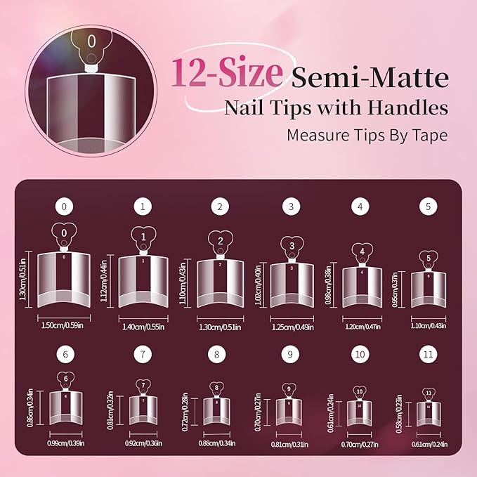 Buqikma French Gel Nail Tips Press-On Nails with Handle, 240PCS Half Matte False Nails, Soft Gel Tips for Full Cover Nail Extension Home DIY Professional Salon Use（120PP Box with Tips）