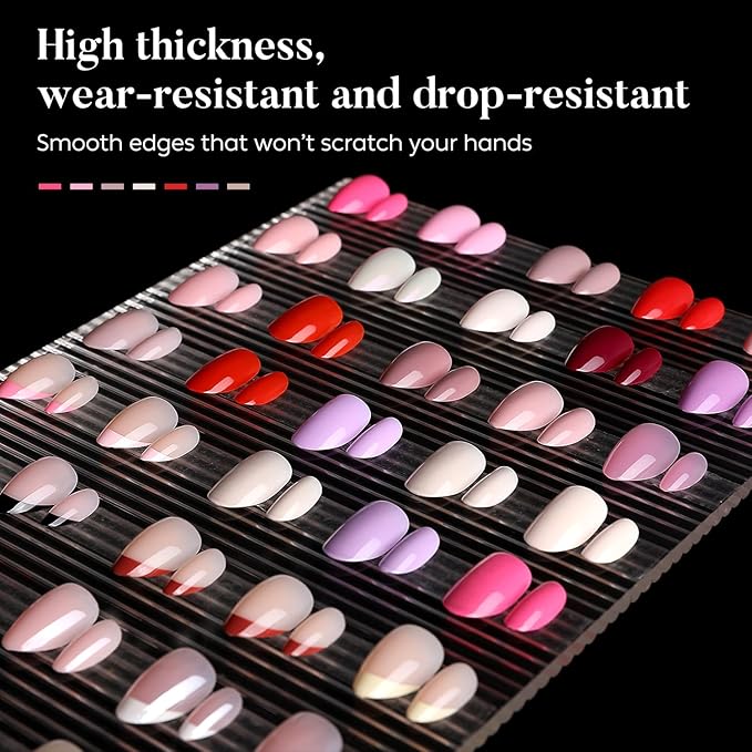 Luxbon Short Press On Nails Almond Durable with No-Cure Nail Glue and Tool Kit – Durable Press On Nails French Manicure Soft Gel Tips 25-30pcs Full Size Set, Reusable Fake Nails for Women, Red