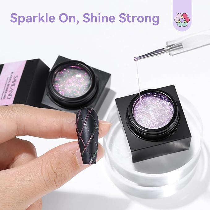 SAVILAND Pink & Purple Spider Gel for Nails: 2 PCS Glitter Spider Gel for Nail Art No-Wipe Unbreakable Paint Line Drawing Gels Sparkling Effect Manicure DIY Nail Designs Home