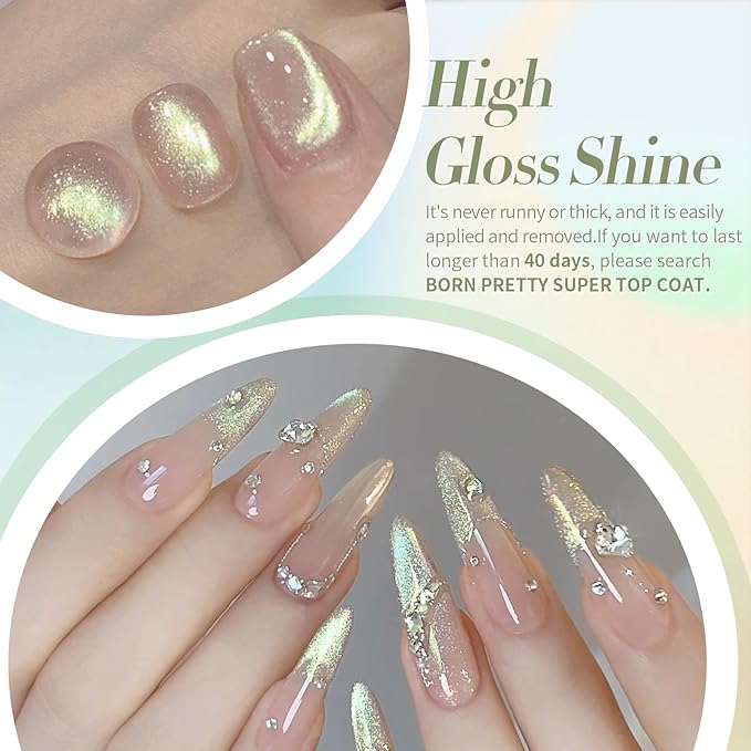 Born Pretty Cat Eye Magnetic Gel Nail Polish Shimmer Glitter Holographic Aurora Spring Summer Pink Green Blue Translucent Gel Polish Set Manicure Nail Art DIY at Home