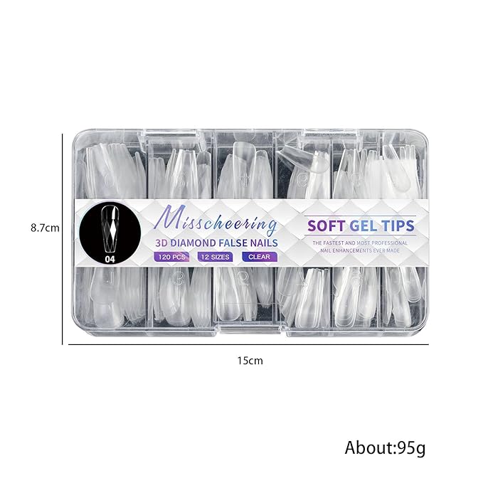 3D Diamond Shaped Polygel Nail, Extension Clear Full Cover False Nail Tips, Hybrid Gel Acrylic Nail, Diamond Fake Nails, 14 Sizes Building Artificial Press on Nail (style 5, 120pcs)