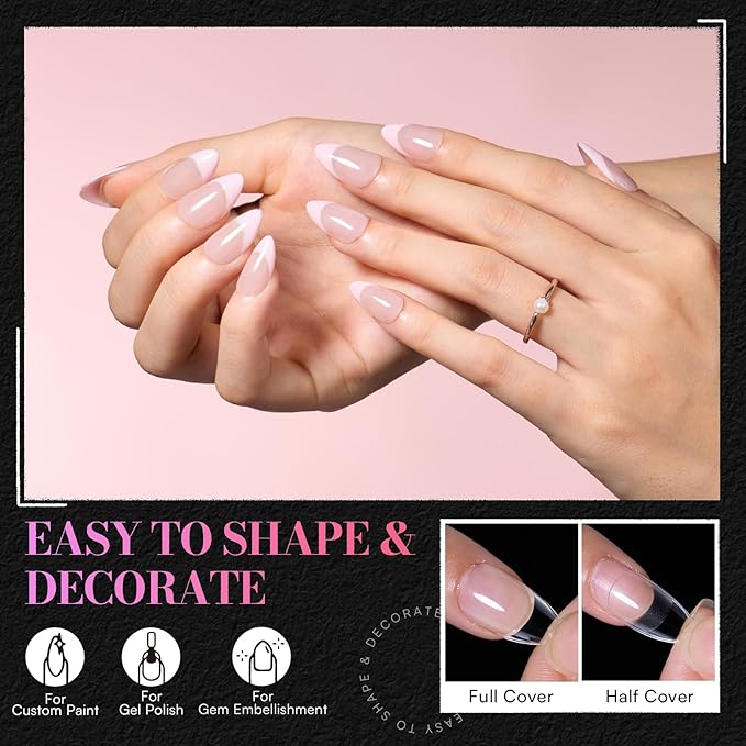 Makartt Extra Short Almond Nail Tips: 240PCS, 15 Sizes, Half Matte, Clear Fake Nails - Full Cover Soft Acrylic Press On Nail Extensions Supplies Salon and Home DIY for Flat & Natural Nail Beds