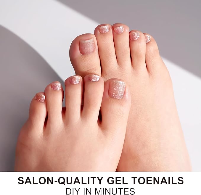 DANNI & TONI Semi Cured Gel Toenail Strips Red Ombre (Rose Ember) Translucent Gel Toenail Stickers Cat Eye 37 Stickers