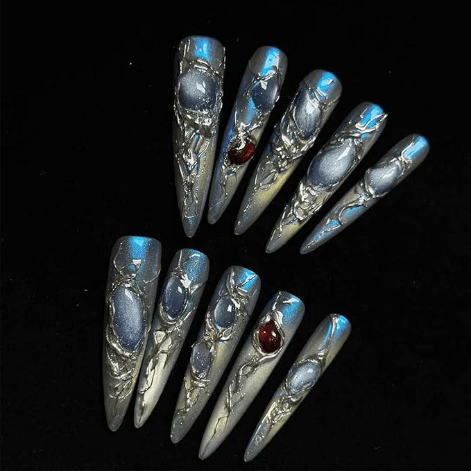 Handmade Press on Nails Short False Nails with Victorian 3D Design Gothic Elegant Size M
