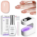 SAVILAND One-Step Gel Nail Polish Kit: Sheer Jelly Nude 5-In-1 Gel Polish Base Top Coat Builder Reinforcement In One Bottle with U V Light Quick Easy Manicure Home DIY Gift Travel Kit 15 ML