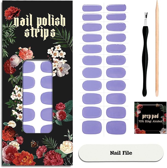 Nail Polish Strips (No UV Lamp Needed) - 22 Pcs Salon Quality Gel Nail Stickers - Long Lasting Wraps (Purple Evening in Paris)