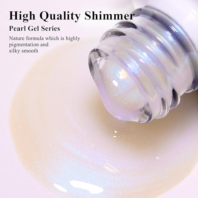 Imtiti Pearl Nail Polish, 0.5 Fl Oz Blue Transparent Shell Shimmer Nail Gel Polish Mermaid Nail Drawing Gel Polish Iridescent Pearlescent Spring Summer Nail Polish Soak Off Led UV