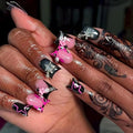 Black Press on Nails Duck Fake Nails with Star Design French Tip Nail Press ons Glossy Stick on Nails Reusable Artificial Acrylic Full Cover Short Nail press ons for Women Manicure 24Pcs