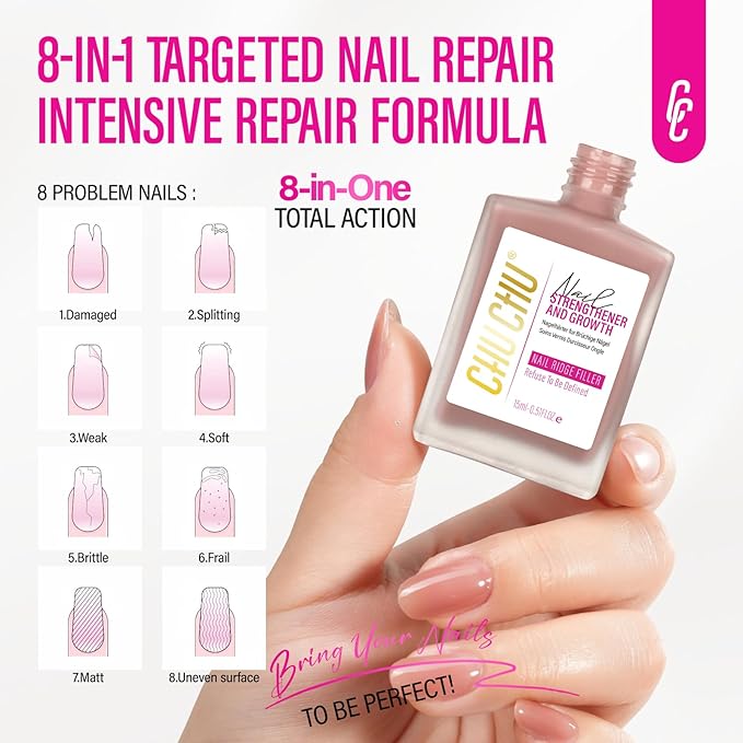 Nail Repair Strengthener for Women: 8 in 1 Coral Pink Protein Nail Hardener Extra Strong and Growth - Natural Nail Polish for Weak and Damaged Nails 15ml