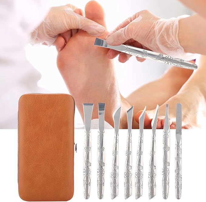 8Pcs Ingrown Toenail Removal Kit, Stainless Steel Pedicure Kit, Pedicure Knife Dead Skin Removal, Ingrown Toenail Treatment Tool Set with A PU Leather Box