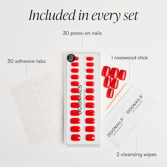 DOONAILS Soft Gel Press On Nails - 30 Pcs Kit with Stickers in 15 Sizes – White, Short Square – Reusable Glue On Fake Nails, Handmade & Salon-Quality Finish, Vegan & Cruelty-Free, Uñas Postizas