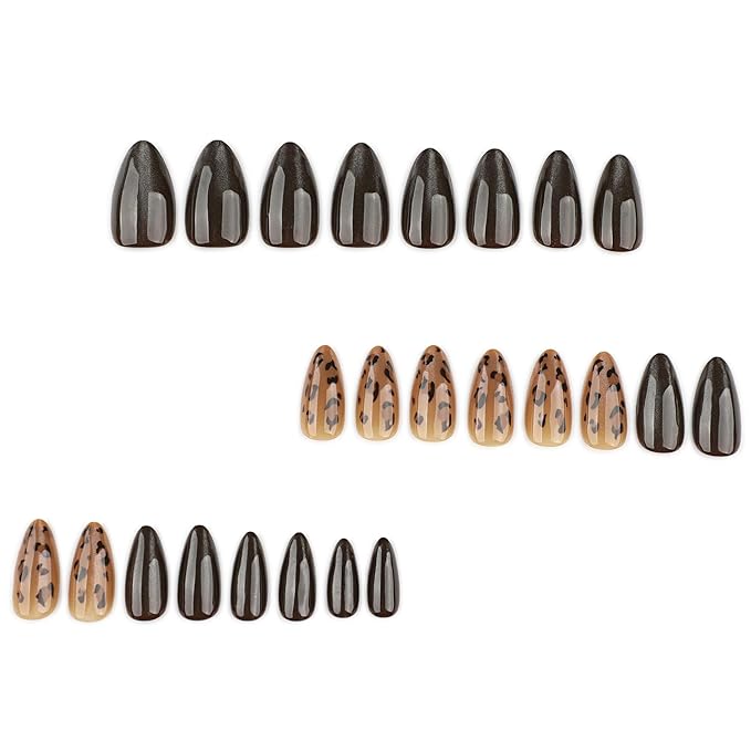 Brown Cat Eye Press On Nails Short Almond – Leopard Print Designs, Acrylic Reusable Fake Nails with Adhesive Tabs Glue, Salon Quality Nail Press Ons - Magnetic Nail Kit for Women Manicure