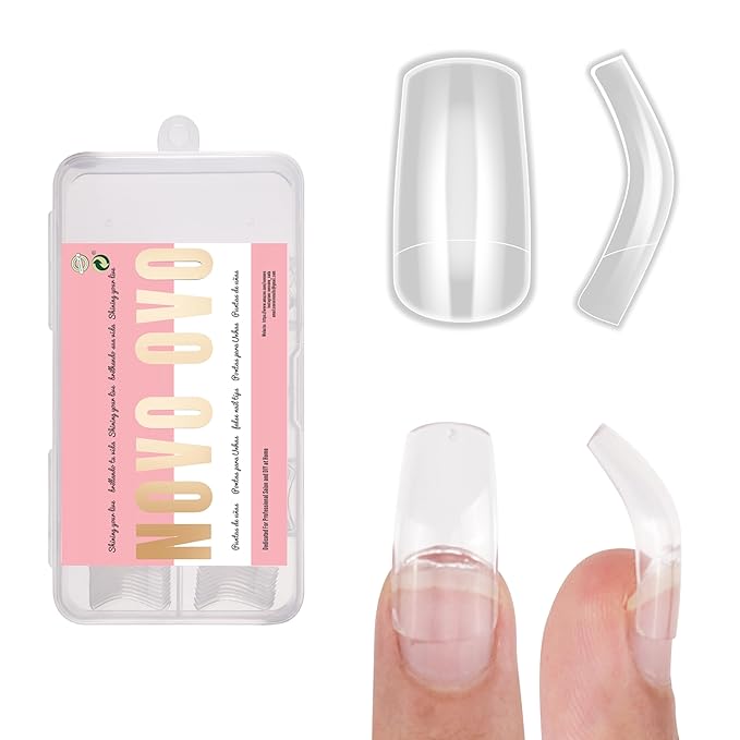 NOVO OVO Halloween 120 pcs Hawk Curved Transparent Clear Cystal Extra Super Extreme Deep Curve Half Cover Short Square Tapered Eagle Claw False Nail Extension Tips Acrylic Nail 10 Sizes in Box