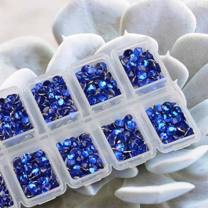 10000 Pieces Rhinestones 6 Sizes Round Crystal Glass Flat Back Rhinestones with 1Tweezers and 1Picking Pen for Nail Art Crafts Clothes Bags DIY (Royal Blue)