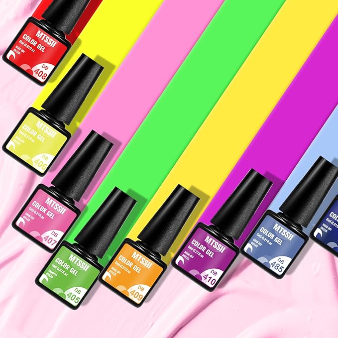 MTSSII Neon Gel Nail Polish Set, 8 Colors Hot Pink Yellow Green Blue Red Purple Spring Summer Fluorescent Gel Polish Set for Home DIY Manicure Nail Salon