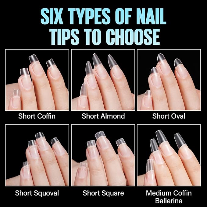 TOMICCA Short Squoval Nail Tips, 240Pcs Acrylic Half Cover Tips, 12 Sizes No C Curve Full Matte Gel Nail Tips, Nail Extension Tips for Beginner and Professional