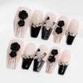 Sun&Beam Nails Handmade Long Coffin Ballerina Nude False Nail Tips with Cute 3D Black Flower Butterfly Diamond Popular Charm Design Press On Nails 10 Pcs (#69 XS) (FN-HM-069-XS.AU)