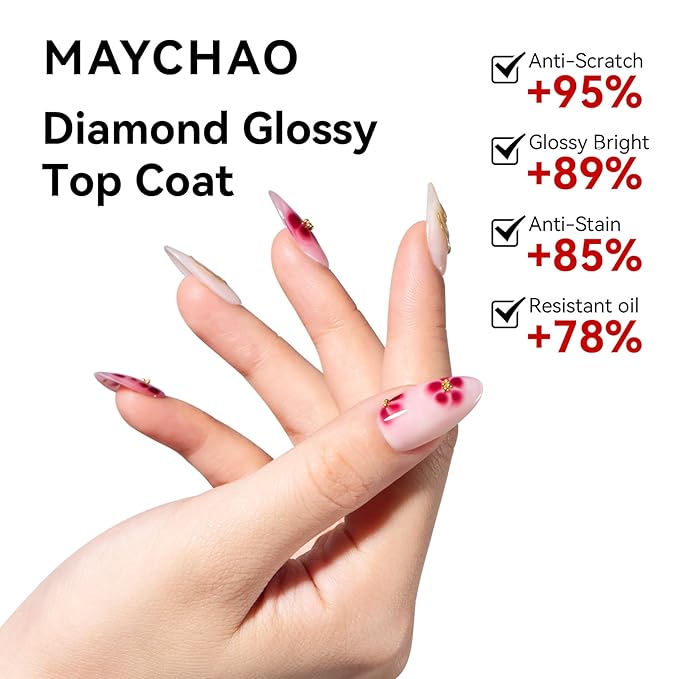 MAYCHAO Blooming Gel and No Wipe Gel Top Coat Nail Polish Set, for Spreading Effect Marble Natural Stone Watercolor Floral Print Nail Art Painting