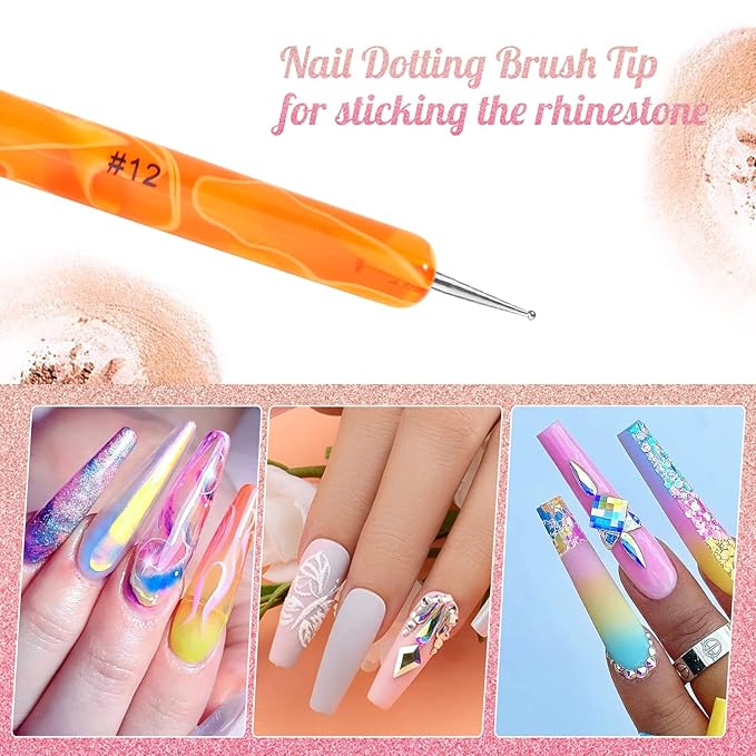 French Manicure Brush -Two Way Nail Art Brush with Dotting Manicure Tool for Manicure Cuticle Clean Up Nail Art Design- Professional Nail Salon Quality Brush, Nail Dotting Pen (12#, Orange)