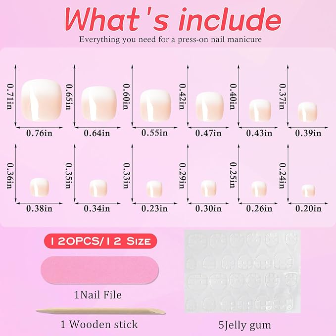 120PC Ombre Press on Toenails for Women Fake Toe nail Press ons Acrylic Toe Press on Nails Set, Ombre Press on Toe Nails Press on Fake Toenails Press ons Acrylic Toe Nail Tips Kit&Glue Tab-I