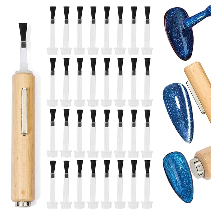 WOKOTO 3 in 1 Cat Eye Magnet For Nails With 50 Pcs Flate Nail Polish Brush Replacement, 1 Pc Round & Strip Nail Magnet For Nail Art Cat Eye Gel Polish Magnet Tool, Nail Polish Replacement Brushes
