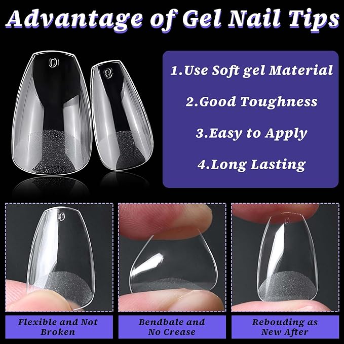 240pc Coffin Gel Nail Tips Short Fake Nails Clear Press ons Nail, Extra Short Coffin Nails Tips Acrylic Nails Extension Soft Gel Nails Tip Full Cover XS False Nail Clear Artficial Fingernails