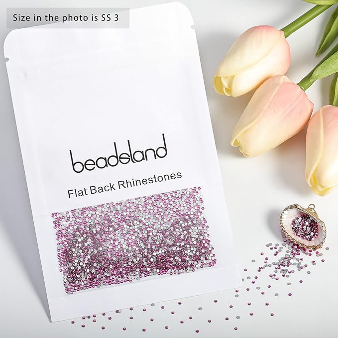 Beadsland 2880pcs Flat Back Crystal Rhinestones Round Gems for Nail Art and Craft Glue Fix,Fuchsia,SS3,1.2-1.4mm