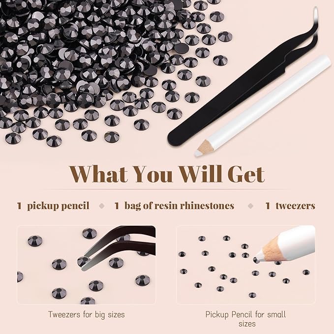 6000PCS 4mm Resin Rhinestones Bulk for Crafting (Black), Flatback Bedazzling Crystals for Crafts DIY Nail Decoration, Gems Charms for Tumbler Shoes Clothing Fabric with Pickup Pen and Tweezers