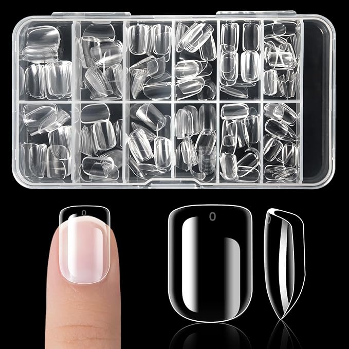 krofaue Kids Nail Tips - 240pcs Children Square Clear Press On Nails for Little Girls 10 Sizes Soft Gel Tips Extensions for DIY Decoration (9-12 years old)