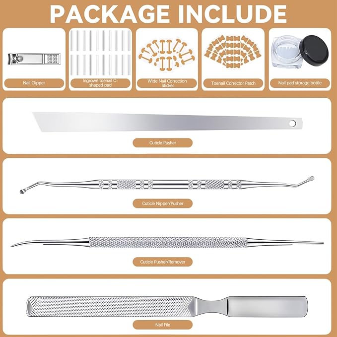 Ingrown Toenail Corrector Kit, 16PC Professional Ingrown Toenail Removal Kit with Correction Strips, Painless Treatment for Ingrown Toenail Pain Relief for Home Pedicure Care