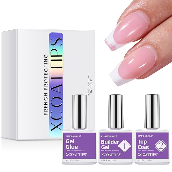 btartboxnails Nail Tips Builder Gel Set - 15ml Nail Tip Builder Gel 15ml Top Coat with Gel Nail Glue for French Tip Gel Nails 30+Days Long Lasting