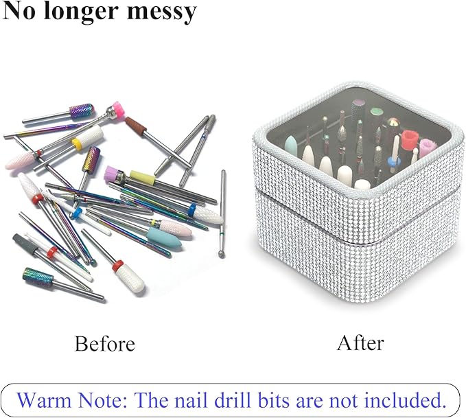 Nail Drill Bits Holder Rhinestone Case Box- 30 Holes Dustproof Portable Storage Box Efile Nail Bits Displayer Organizer Container for Manicure Tools