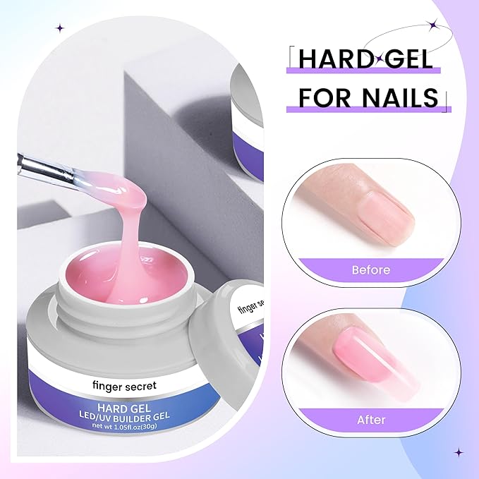 Hard Gel For Nails Builder Gel for Nails Long-lasting Nude 3D Sculpting for Nail Extension 2oz (clear&pink, 1fl.oz*2)