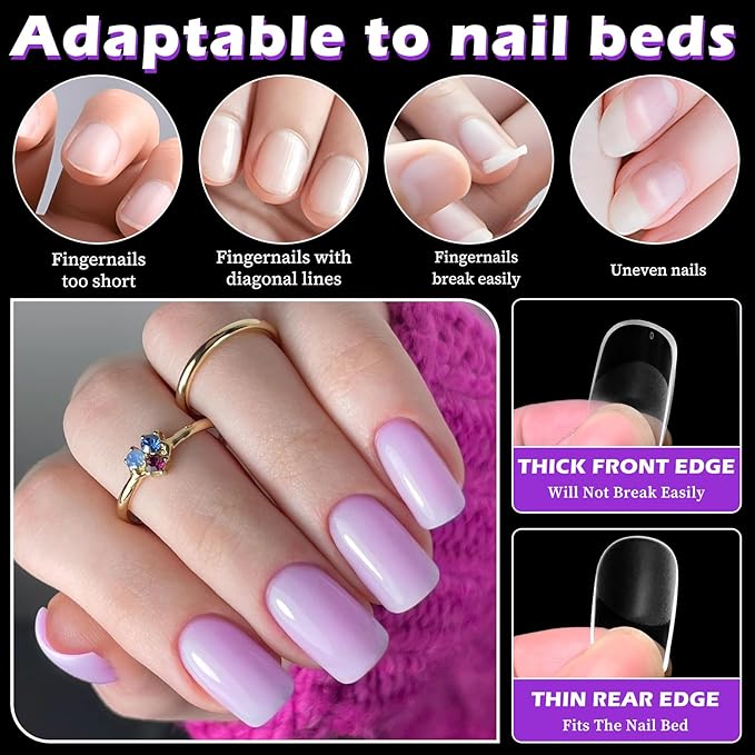 LoveOurHome 600pc Medium Squoval Nail Tips Clear Fake Nails Medium Gel Nail Tips Full Cover Round Square Acrylic Nails Clear Press on Nails 15 Sizes False Fingernail for Gel Nail Tip Extension
