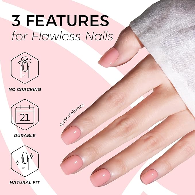 Modelones Extra Short Press on Nails, Peach Jelly Semi-Transparent Squoval Fake Nails, Reusable Nail Kit with Nail Glue Adhesive Tabs Mini Nail File, Nails Press Ons 32Pcs 16 Sizes, Women Girl Gift