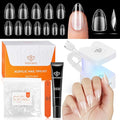 modelones Short Almond Gel Nail Tips Kit, Solid Nail Glue Gel with Portable U V Lamp 216Pcs 12Sizes Pre-Etched Press ons Fake Acrylic Extension Kit DIY Salon Gift for Women