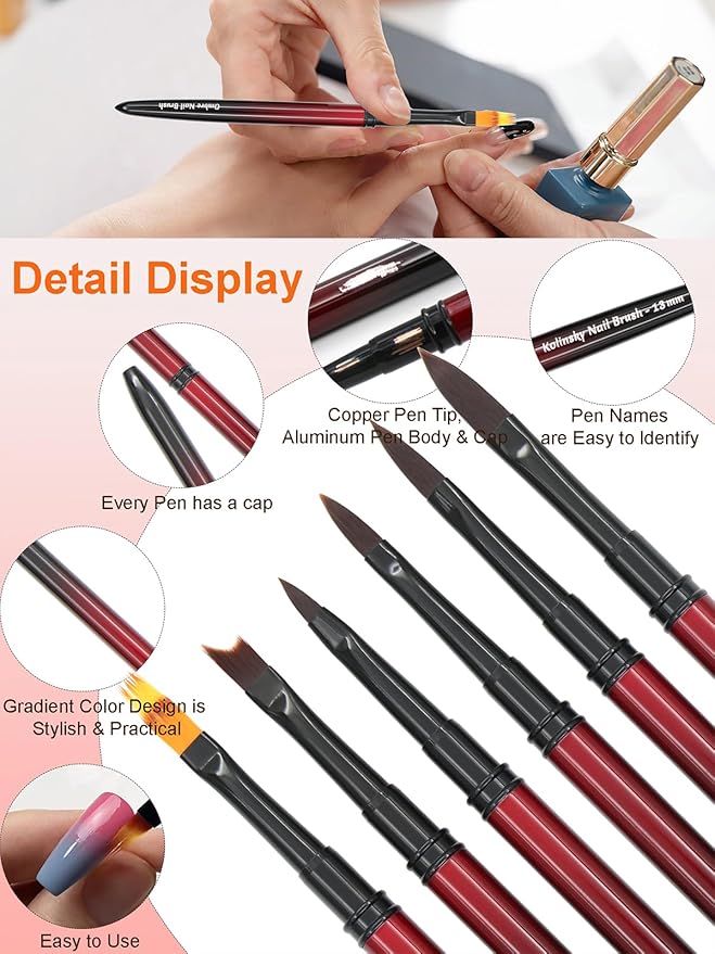 MYR 6Pcs Metal Nail Art Brushes and 2Pcs Nano Nail Files, suitable for Drawing Fine Patterns, Complex 3D Shapes, Adhesive Shaping, Gradient Nail Art and other Personalized Nail Pattern Designs