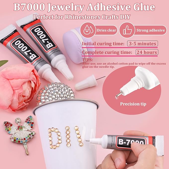 400PCS SS30/6mm Crystal Rhinestones (Golden Shadow/Champagne) with 2Pcs 10ml B7000 Jewelry Glue, Bedazzling Flatback Glass Rhinestones for Crafting, Gems Diomand for Tumbler Shoes Clothing Nail Art