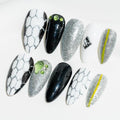 Sun&Beam Nails Handmade Oval Blue False Nail Tips with Cute Snake Sequins Popular Charm Design Press On Nails 10 Pcs (#18 S)