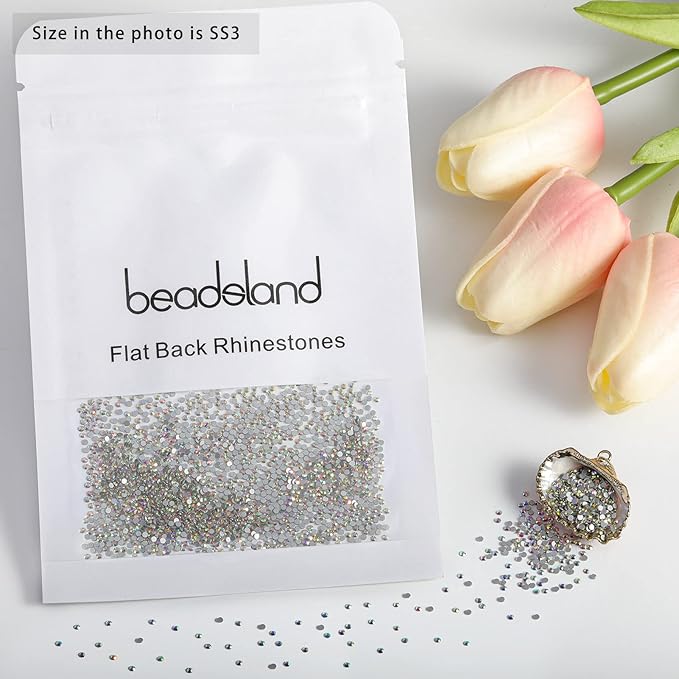 Beadsland 2880pcs Flat Back Crystal Rhinestones Round Gems for Nail Art and Craft Glue Fix, Crystal AB,SS3,1.2-1.4mm