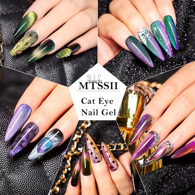 MTSSII Cat Eye Gel Nail Polish Moonstone Chameleon Magnetic Galaxy Nail Gel with Starry Sky Effect 6 Colors Nail Polish Set Manicure Nail Art Gift with 1 Magnet Stick