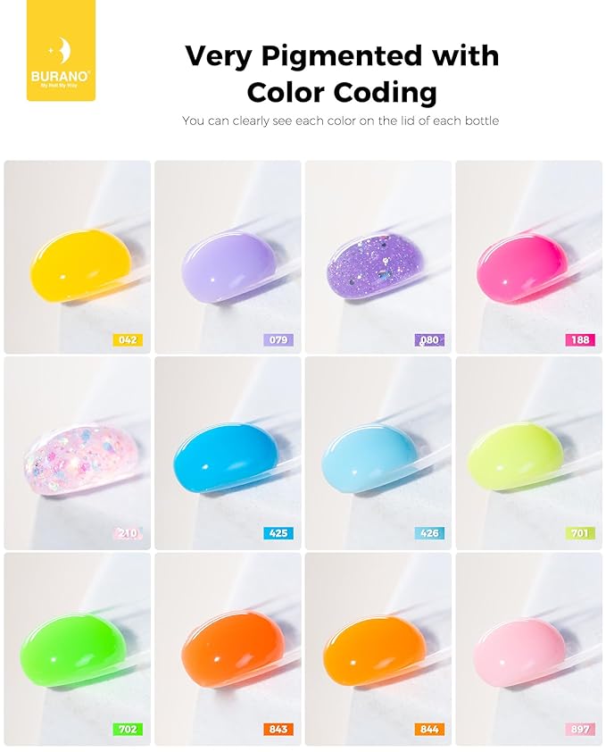 BURANO Poly Nail Gel Set, 12 Colors Nail Poly Nails Extension Gel Kit for Beginner Professional Salon Using Home DIY 15g (kit03, 15g)