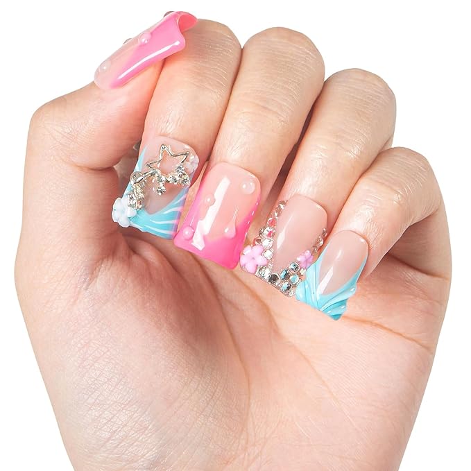 LOVFUL Press on Duck Nails Short | Handmade Acrylic French Tip False Nails Press ons | Duck Short 0.8 in | H581-L